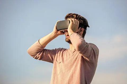 Trying new innovative technology. create own business. Digital future and Foto stock