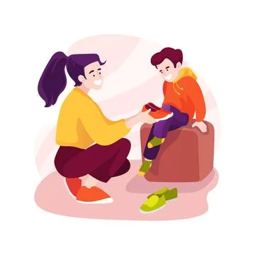 Trying on shoes isolated cartoon vector illustration. Ilustración de archivo