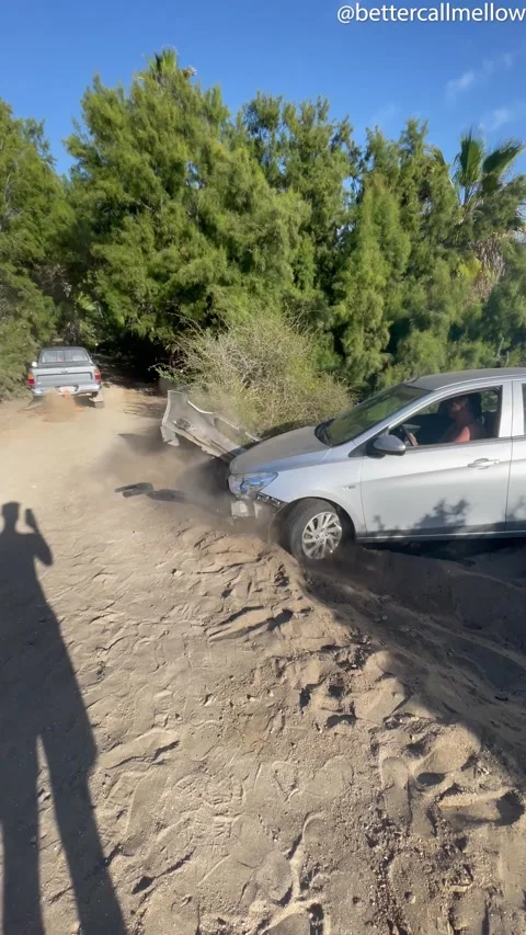 Trying to Tow A Stuck Car By The Bumper, Mexico - 10 Jun 2024 Stock Footage 277226950