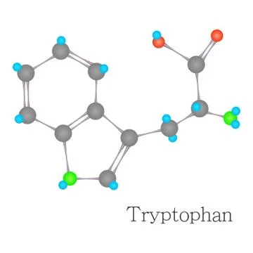 Tryptophan 3D molecule chemical science Illustrazione stock