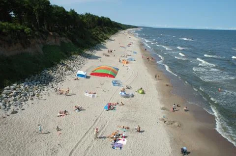 TRZESACZ, POLAND - JULY 13: Unidentified people on beach in Trzesacz  Poland Stock Photos