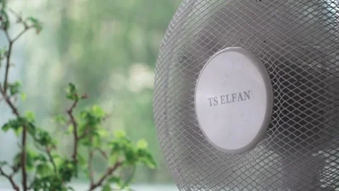 TS Elfan table fan next to window close up Stock Footage 341030859
