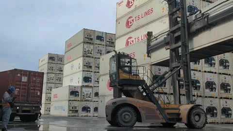 T.S. Lines Container Terminal: Efficient Cargo Handling Stock Footage 297097247