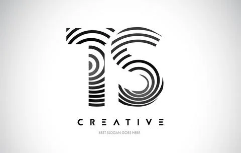 TS Lines Warp Logo Design. Letter Icon Made with Black Circular Lines. Stock Illustration