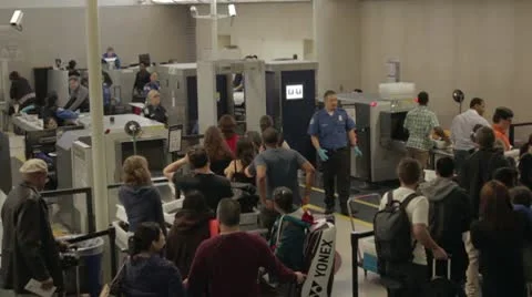 TSA Airport Security Checkpoint wider Stock Footage 10735998