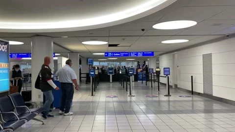 The TSA security area at St. Louis International Airport Stock Footage 140684018