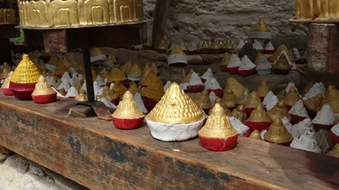 Tsa Tsas made with ashes of the deads, Wangchang Gewog, Paro, Bhutan Stock Footage 284860906