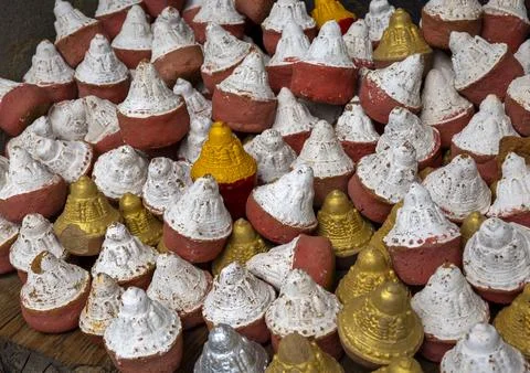 Tsa Tsas made with ashes of the deads to commemorate them, Wangchang Gewog,.. 스톡 사진