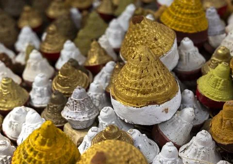 Tsa Tsas made with ashes of the deads to commemorate them, Wangchang Gewog,.. 库存照片