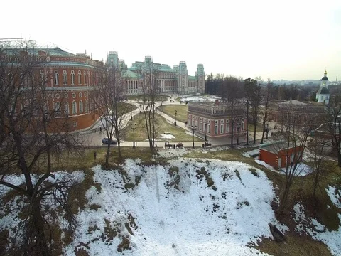 Tsaritsyno palace complex top view at sunny spring day Stock-Footage 74474057