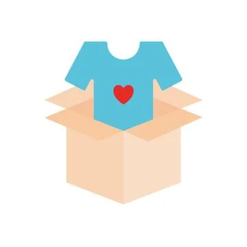 Tshirt with heart inside box as donation symbol flat style icon vector design Illustrazione stock