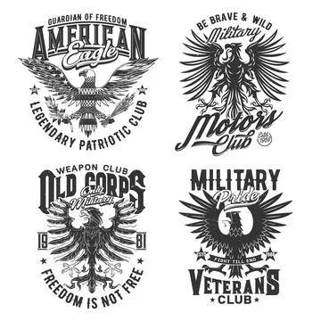 Tshirt prints with heraldic eagles, vector mascots Stock Illustration
