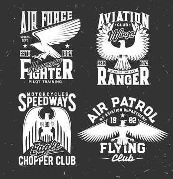 Tshirt prints with heraldic eagles, vector mascots Stock Illustration
