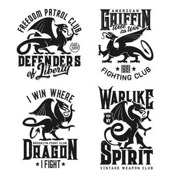 Tshirt prints with heraldic griffins vector mascot Stock Illustration