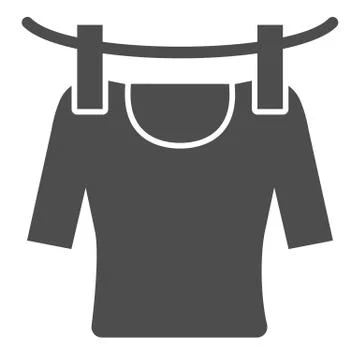 Tshirt on rope solid icon. Drying tshirt vector illustration isolated on white Stock Illustration