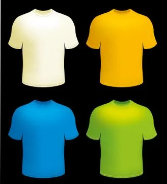 Tshirts front in four plain colors. 3D effect. Stock Illustration