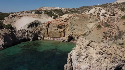 Tsigrado Beach Aerial View in Milos, Cyclades Island in Aegean Sea, Greece Stock Footage 219628255