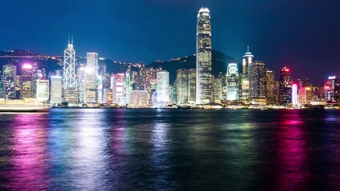 Tsim Sha Tsui, Hong Kong, 27 May 2017 -:Time lapses of Victoria Harbor at nig Stock Footage