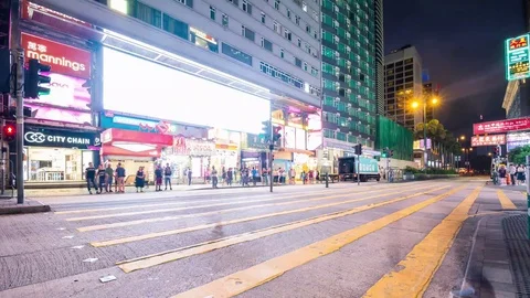 Tsim Sha Tsui, Hong Kong, 21 June 2017 -:Hong Kong street at night Stock Footage