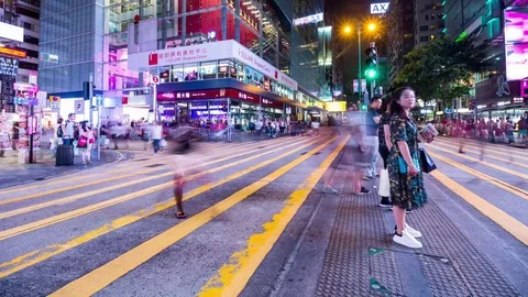 Tsim Sha Tsui, Hong Kong, 26 June 2017 -: Street in Hong Kong at night Stock Footage