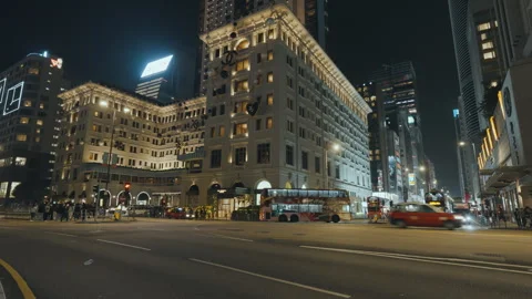 Tsim Sha Tsui road Traffic light while tourist walk on croswalk at night Stock Footage 288343871