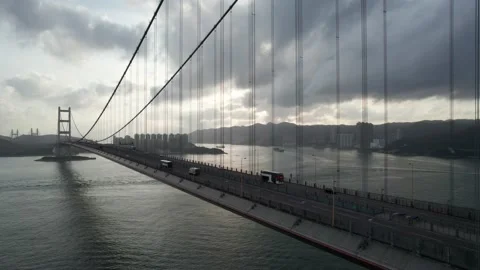 Tsing Ma Bridge Drone view Stock Footage 162205136