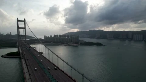 Tsing Ma Bridge Drone view Stock Footage 162205140