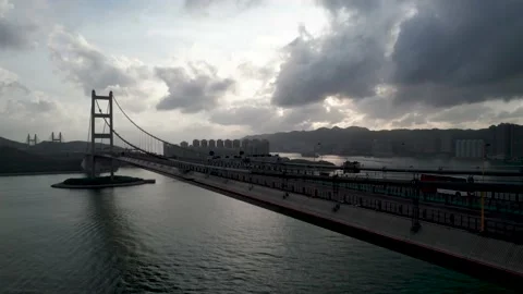 Tsing Ma Bridge Drone view Stock Footage 162205141