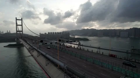 Tsing Ma Bridge Drone view Stock Footage 162205146
