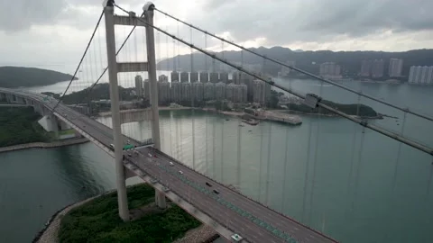 Tsing Ma Bridge Drone view Stock Footage 162205147