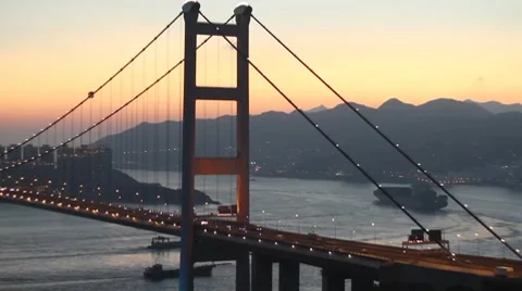 Tsing Ma Bridge at Dusk Stock Footage 8510810