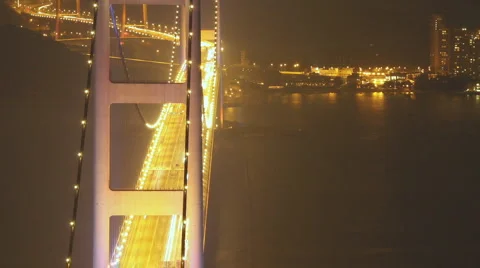 Tsing Ma Bridge at Night (Time-Lapse) Stock Footage 939914