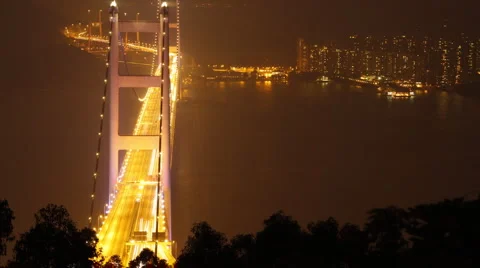 Tsing Ma Bridge at Night (Time-Lapse) Video stock 1020077