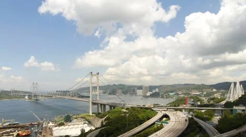 Tsing Ma Bridge at Summer 003 Stock Footage 8635473