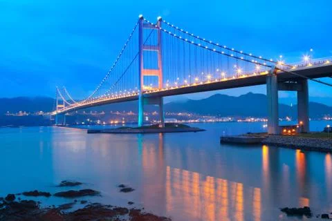 Tsing ma bridge sunset Stock Photos