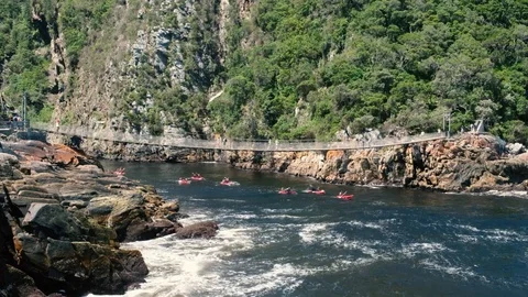 Tsitsikamma storms river suspension bridge Stock Footage 83557415