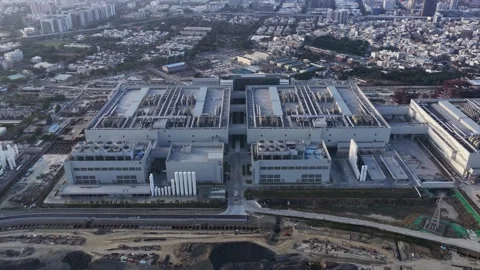 TSMC Kaohsiung Semiconductor Fab Cluster Construction Stock Footage 333656419
