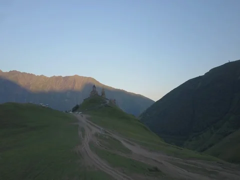 Tsminda Sameba Tourists in 4x4 Stock Footage 78532617