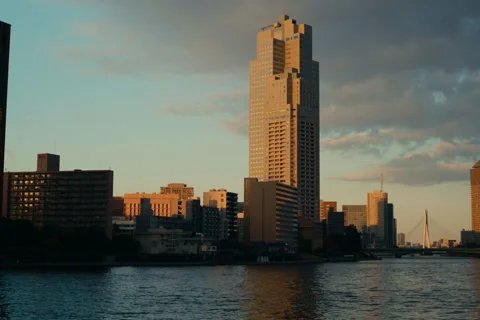 Tsujido riverside at sunset with warm colors Stock Footage 321761835