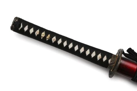 Tsuka : handle of Japanese sword isolated in white background. Stock Photos