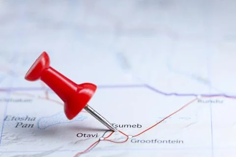 Tsumeb, Namibia pin on map Stock Photos