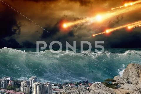Tsunami, asteriod impact Stock Illustration