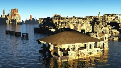 Tsunami devastated city Illustrazione stock
