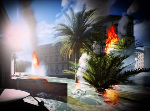 Tsunami devastating the city Stock Illustration