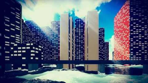 Tsunami devastating the city Stock Illustration