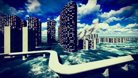Tsunami devastating the city Stock Illustration