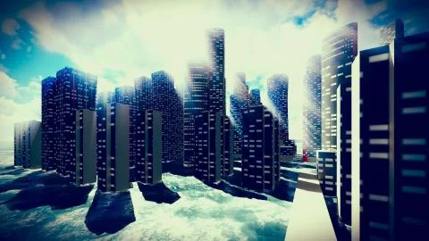 Tsunami devastating the city Stock Illustration