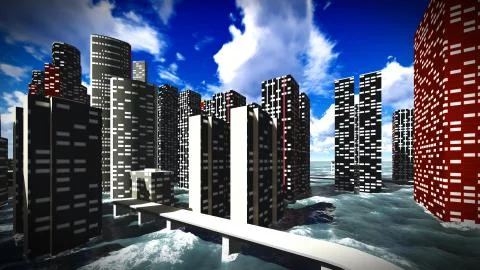 Tsunami devastating the city Stock Illustration