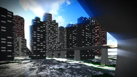 Tsunami devastating the city Illustrazione stock