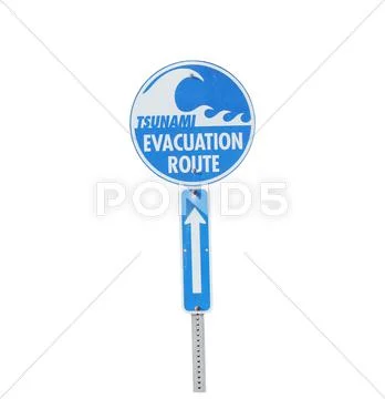 Tsunami evacuation route sign, isolated on white Stock Photos